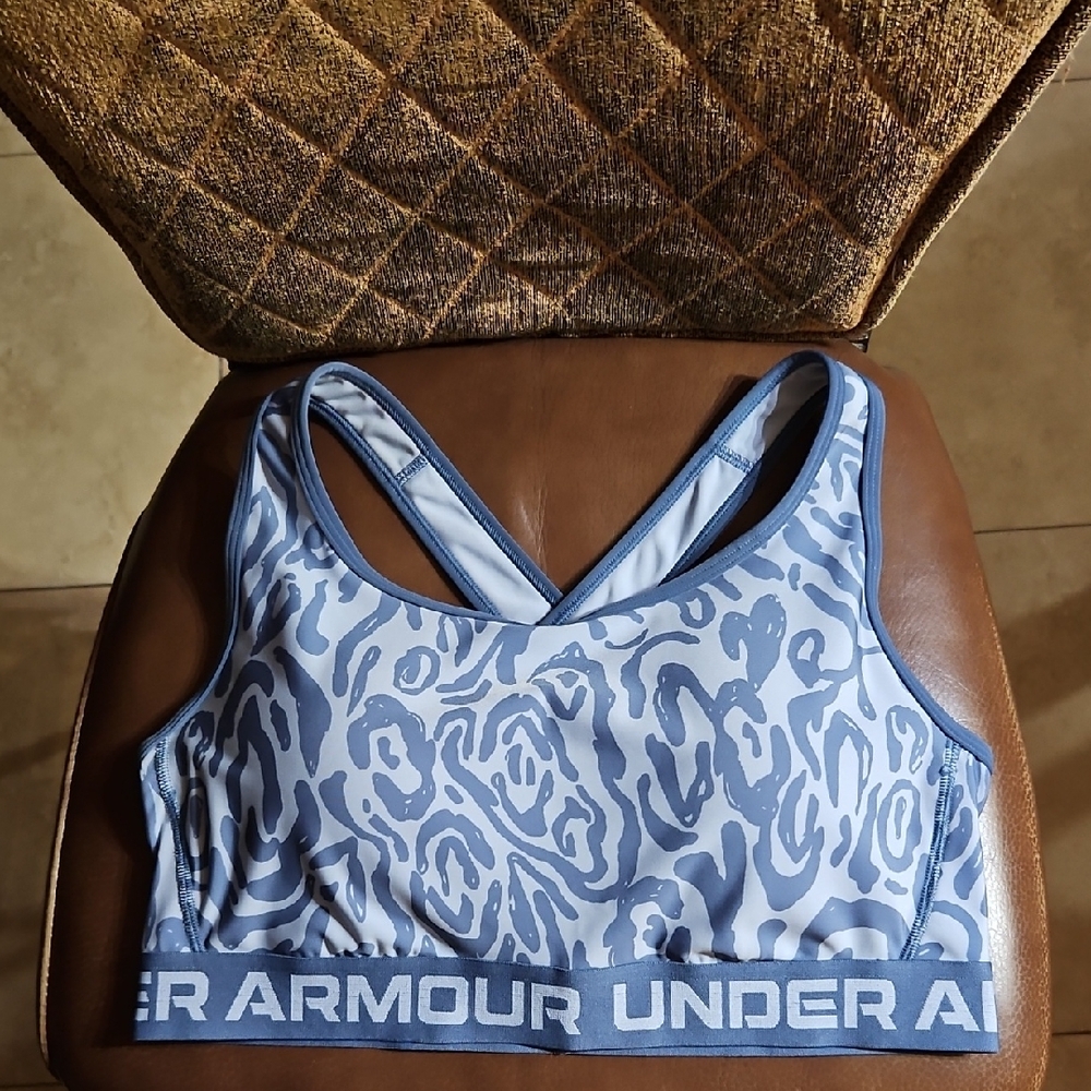 Under Armour Crossback Mid Sports Bra Wirefree Lined Padded Medium Support Blue